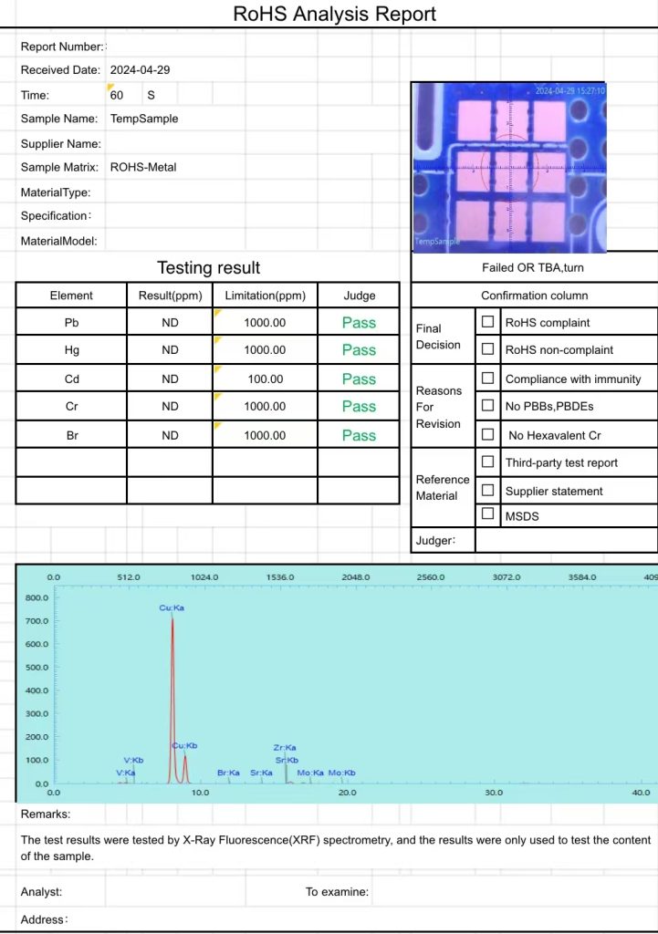 customise your Rohs testing report